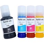 008 Compatible Refill Pigment Ink for Epson L15150, L15160, L15140, L6490, L6460 Printer - Compatible Ink Bottle for Epson 008 Ink Code (70ml x C/M/Y)(127ml x Bk) - Ink Bottle Set