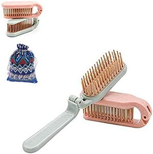 2 Pack Folding Hair Combs Hair Brush Compact Pocket Size Travel Purse Locker, Blue & Pink