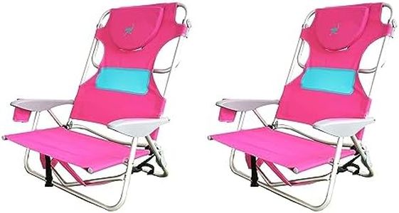 Ostrich Outdoor Beach Ladies Comfort On-Your-Back Adjustable & Portable Beach Chair with Backpack Straps and Cup Holder, Pink (2 Pack)