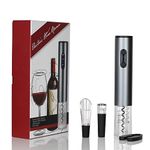 Jiffy Vinomatic Wine Accessory Gift Set with Vacuum Stopper, Aerator Wine Pourer & Foil Cutter | Automatic Metal Electric Wine Bottle Cork Opener | Premium Aluminium Corkscrew Set (Red)