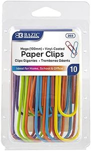 BAZIC Products Paper Clips – Assorted Color Mega Jumbo 100mm, Color-Coated Metal Large Paper Clips for Office, Home, and School Use, (10/Pack), 1-Pack