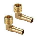 sourcing map Brass Barb Hose Fitting, 90 Degree Elbow 10mm Barbed to G3/8 Male Pipe Adapter Connector 2pcs