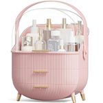 Kousee Makeup Storage Organiser with Clear Lid, Skincare Organiser Drawers Beauty Holder Cosmetic Organisers for Bathroom, DressingTable Organiser Dustproof Waterproof, Pink