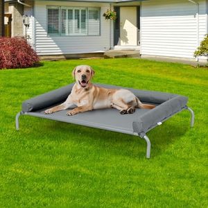 Tedi's Pet Elevated Dog Bed with Removable Bolsters,Indoor & Outdoor Raised Dog Cat Beds for Extra Large Medium Small Dogs,Portable Dog Trampoline with Breathable Mesh Non-Slip Feet,Load Up 50kg,Grey