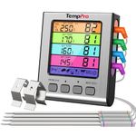 ThermoPro Plastic Tp17H Digital Meat Thermometer With 4 Temperature Probes,Hi/Low Alarm Smoker Food Thermometer With Colored Backlit Lcd,Bbq For Cooking Grilling Kitchen Oven Barbecue Turkey