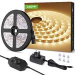 Lepro Warm White LED Strip Light 5M 300 LEDs, 1650lm Dimmable LED Tape Lights, 3000K Flexible LED Lights for Bedroom Kitchen Under Cabinet Wardrobe Stair (12V Power Plug and Dimmer Switch Included)