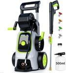 2026 Upgraded Pressure Washer 5000PSI with Luggage-Style Telescopic Handle, 4 Quick-Connect Nozzles, 500ML Soap Tank, Portable High-Power Cleaning Machine for Car, Fence, Driveway, Patio & Home,Green