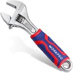 WORKPRO 6-inch Adjustable Wrench, Wide Jaw Opening Wrench with Rubber Anti-slip grip, Metric/SAE Scales, Premium Cr-V Steel, Chrome Plated