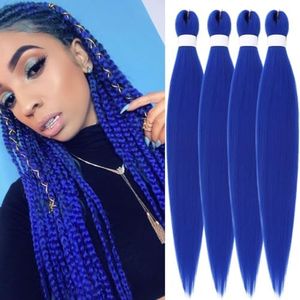 SAISIFEN Pre Stretched Braiding Hair 90g/Piece 66 CM/26 Inch Kanekalon Synthetic Hair 4 Pieces/Lot Long Yaki Straight Hot Water Setting Crochet Jumbo Braids #Blue