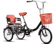 LSQXSS 16 inch tricycle scooter for adult and kids,outdoor elderly cruiser bikes with passenger seat,3 wheel folding trike with front basket,large pedal tricycles,tandem bicycle,ride-on trikes