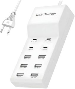 COOLCOLD Charging Station | Type c + USB Charger Hub | Portable 10 Port (4-Ports USB-C and 6 Port of USB-A) Dock for Multiple Devices Phones Tablet Smartwatch Headphones Speakers (White)