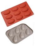 French Madeleine Baking Tray Shell Shaped Cookies Mould 9-Slot Silicone and 6-Slot Carbon Steel Madeleine Cookies Baking Mould Combo