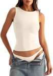Eachyes Womens Boat Neck Seamless Tank Tops Sleeveless Double Layering Shirts Basic Going Out Tops Summer Outfits, Beige, Small