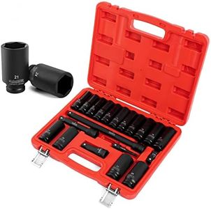 Juego de llaves de vaso de impacto 1/2" de profundidad, 20pieza Tamaño métrico: 10-24 mm y barra de extensión de 3'' 5'' 10'', 6 Puntos Torque，acero Cr-MO，Vaso de impacto reforzado