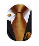 Dubulle Mens Tie Set Paisley Floral Checks Neckties for Men Silk Pocket Square Cufflinks Suit Wedding,Gold Bronze