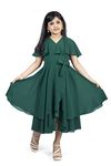 Jwalin Girls Georgette Midi Fit And Flare Dress (JLNGF0070-D-GRN_32_Dark Green_9 Years-10 Years)