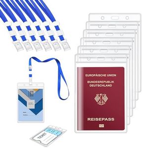 AZWOOD Porte-Badges avec Lanière, GRANDE TAILLE Imperméable à L'eau des Porte Badge, Lot de 6 Porte Badges Transparent en Plastique, Porte-Cartes Verticaux en Étanche