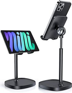 LISEN Cell Phone Stand Adjustable Phone Holer for Desk, Computer Office Desk Accessories for iPhone 16 Holder Women Kitchen Essentials Fits All Mobile Phones Switch Kindle iPads Tablet 4-10in Black