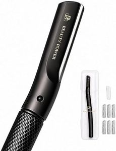 Beauty Power Eyebrow Razor with 6 Blades & Travel Case – Face Razors for Women & Men, Eyebrow Trimmer Shaper with Precision Cover, Facial Shaver & Dermaplaning Tool for Smooth Skin - Gift Idea - Black