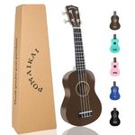 POMAIKAI Soprano Wood Ukulele Rainbow Starter Uke Hawaii kids Guitar 21 Inch with Gig Bag for kids Students and Beginners (Bright Brown)