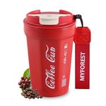 MYFOREST 400ml/14oz Travel Coffee Mug, Insulated Cup with Lid/Portable Strap/Double-Layer Vacuum/Leak-Proof/Keep 6 Hours hot/100% Dishwasher-Safe