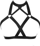 Worldtree Women Harness Elastic Band Lingerie Cupless Cage Bra Punk Gothic Hollow Out Rave Dance Apparel Black