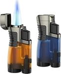 RONXS Torch Lighters 2 Pack Triple Jet Flame Butane Lighter, Pocket Lighter with Punch Cutter, Refillable Windproof Lighter (Butane Gas Not Included) (Blue&Orange)