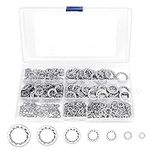 Iyowei 390 PCS Starlock Washers, Stainless Steel Internal Star Tooth Lock Washers M3/M4/M5/M6/M8/M10/M12 Quick Speed Locking Washer Push on Speed Clips Fasteners Gasket Locking Washers Assortment Kit