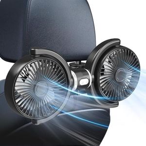 AKLIFFE Ventilateur de Voiture 12V à Double Tête, Ventilateur de Véhicule USB Portable, Refroidissement Silencieux Ventilateur pour Siège Arrière, 3 vitesses, rotation à 360° pour Enfants, Chien, SUV