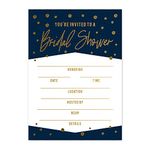 Raised Gold Foil Bridal Shower Invites / 25 Cards With White Envelopes/Modern Navy And Gold Invitations