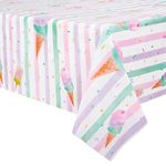 WERNNSAI Ice Cream Party Table Cover - 54” X 108” Disposable Rectangular Plastic Tablecloth Ice Cream and Popsicle Themed Party Supplies for Kids Girls Birthday Baby Shower Wedding Party Favors