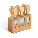 Becko US Cheese Knife Block Set 6 pcs with Wooden Handle & Wooden Magnetic Block Stand for Party Picnic