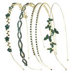 Wecoe 4 Pack Dark Green Rhinestone Headband for Women and Girls, Flower Wedding Headband, Bridal Shower, Party, Prom, Cosplay, Hair Accessories, Gifts