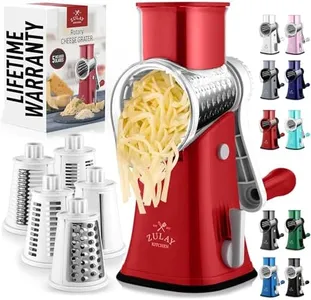 Zulay Kitchen Rotary Cheese Grater 5 Blade Cheese Shredder - Manual Hand Crank Cheese Grater With Reinforced Suction & 5 Interchangeable Drums - Easy to Use, Vegetable Chopper Round Mandoline Slicer