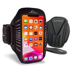 Phone Armbands for Running | Armpocket Racer Edge Ultra Thin Phone Armband | Compatible with iPhone 12 Pro, 12, 11 Pro, Galaxy S21, Pixel 5, Phones Without Cases up to 6.4 Inches | Black Medium Strap