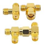 3AN Telecom RF Coax Adapter SMA Splitter Kit SMA Male/Female to Dual SMA Female Connector SMA 3 Way T-Type Triple Antenna Cable Converter for WiFi Antenna Extension Cable FPV Drone(Pack of 4)