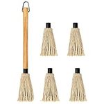 18 Inch Grill Basting Mop Wooden Long Handle with 4 Extra Replacement Heads for BBQ Grilling Smoking Steak