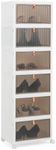 COSTWAY Foldable Shoe Storage Cabinet, 3/4/6 Tier Stackable Shoe Storage Organizer with Magnetic Transparent Doors, Top Lid & Lockable Universal Wheels, Large Plastic Storage Bin (6 Tier)