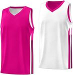 KXK Men's Blank Reversible Basketball Jersey Team Uniform Athletic Hip Hop Basketball Shirts S-4XL, Pink/White, Medium