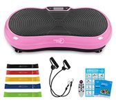 display4top Ultra Slim Vibration Plate Exercise Machine,5 Programs + 180 Levels,Full Whole Body Vibration Machine for Home Fitness & Weight Loss,With Bluetooth Speakers (Pink with Fitness Band)