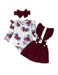 Baby Girl Clothes Outfit Newborn Floral Long Sleeve Romper A-Line Suspender Dress Headband Infant Girl Skirt Set 0-3 Months