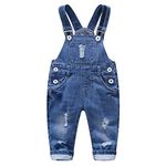 KIDSCOOL SPACE Baby Boy Girl Jean Overalls,Toddler Ripped Denim Cute Workwear,Blue,4-5 Years
