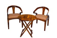 SHRI MINTU'S ART Wooden Armchair for Living Room | Set of 2 Cushioned Arm Chair with Patio Coffee Table | Solid Wood Sheesham, Brown