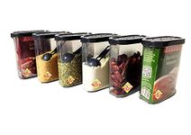 SPC Modular Mini Airtight Space Saver Slim Plastic Fridge Door Kitchen Spices Masala Container Set, 6 pcs, Rectangular, 300 ml (Black)