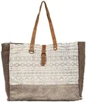 Myra Bag Offhand Upcycled Canvas & Cowhide Leather Weekender Bag S-1275