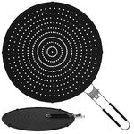 Silicone Splatter Screen 32cm Multipurpose Cooking Splatter Cover with Foldable Handle Heat Resistant Pan Cover Guard Draining Board Cooling Mat