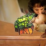 BOTOWI Tiffany Frog Rock Accent Lamp, Stained Glass Shade Bedroom Bedside Table Lamp Night Light for Kids, Green Colourful Decoration Lamp LED Night Lamp for Children Home Décor Nursery,1