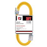 EP 3 ft Lighted Extension Cord - 12/3 SJTW Heavy Duty Yellow Extension Cable with 3 Prong Grounded Plug - 15AMP Power Cord for Lawn, Garden, Appliances