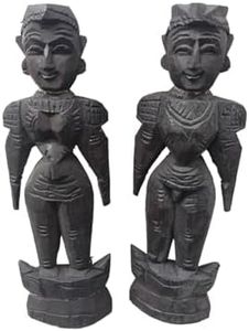 Marapachi Bommai Wooden Dolls, Set of 2, Black (6 INCH)