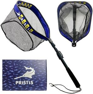 Pristis 12'' Depth Floating Lightweight Fishing Net with Telescopic Pole Handle, Rubber Coat Landing Net Freshwater Saltwater, 39'' Foldable Extendable Dip Net, Boat/Kayak Fish Net for Catch Release
